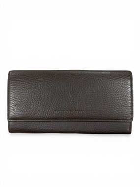 Burberry Chocolate Brown Pebbled Leather Nova Check Kisslock Long Wallet